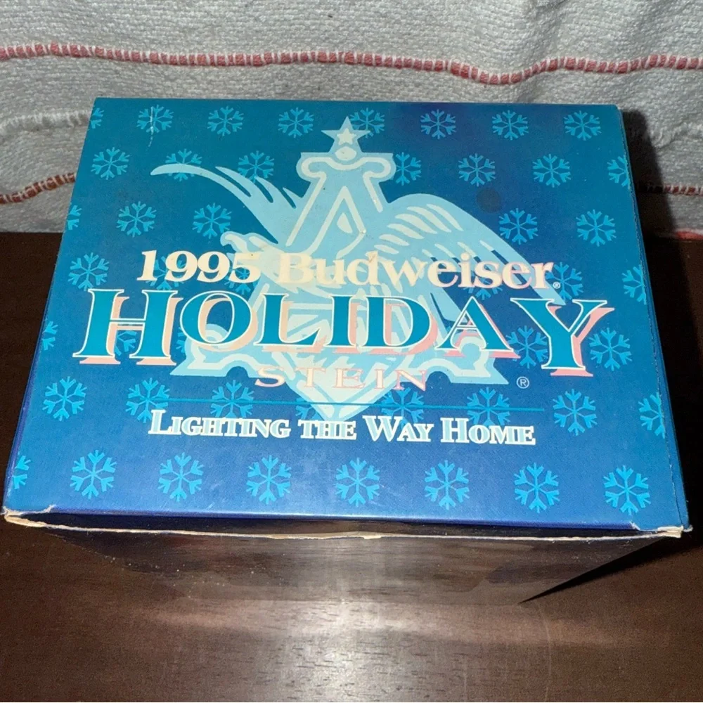 Vintage‎ Budweiser 1995 Holiday Stein with Festive Red and Blue Design